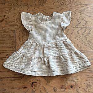 Charming Cream And Tan Striped Quincy Mae Short-Sleeve Belle Dress